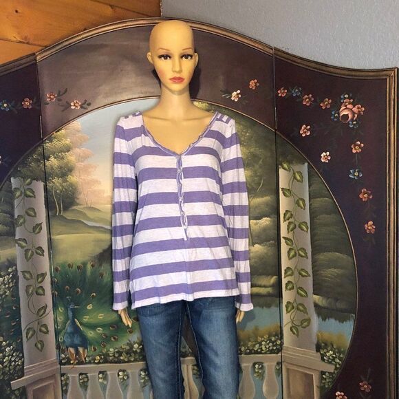 Women's Old Navy Purple/Grey Striped L/S Top-L - Picture 1 of 3